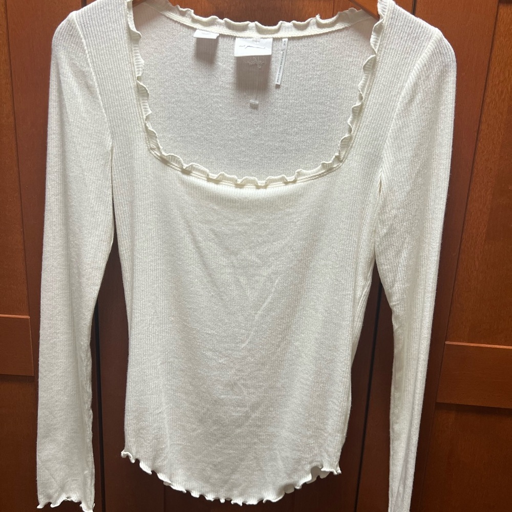 Urban Outfitters Cream Ruffle Long Sleeve Top
